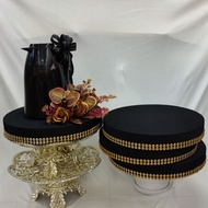 [1pc]Dulang hantaran bulat hitam/ berbalut dengan renda batu emas/2saizes