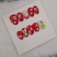 Gel Nails Fake Christmas Red 02 Short Round Shape