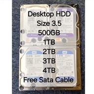 Used HDD 3.5" Size For Desktop / PC / CCTV / DVR HDD 4TB / 3TB / 2TB / 1TB / 500GB