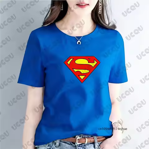 2026 New Classic Superman Graphics Print Cotton T-shirt For Women Summer Short Sleeve O-neck Tees Ca