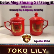 MERAH Sangjit Mug Glass / Shuang Xi Red Glass / Application Ceramic Mug / Wedding Ceramic Glass / Wedding Mug