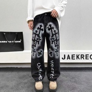 Chrome Hearts Four Seasons Cross Leather Stretch Couple Jeans