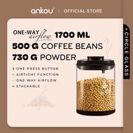 ANKOU Airtight Round Glass Container With One-Way Airflow Circle Glass Container (1700ml) - One-Way 