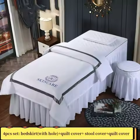 Beiou Beauty Salon 4pcs Bed Cover, Massage Spa Bedskirt, Pillowcase, Stoolcover, Dulvet Cover, Beddi