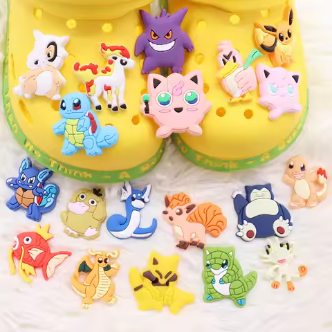 Hot Sales 1-19Pcs PVC Charmander Squirtle Pokemon Garden Shoe Charms Accessories Cute Designer Fit K
