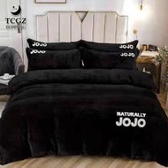 §同床共枕§ JoJo法蘭絨 加大雙人6x6.2尺 薄床包兩用被四件式組 高35cm-黑色