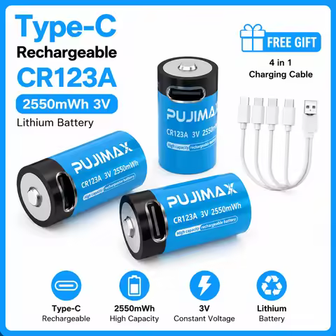 Type-C Rechargeable CR123A 2550mWh 3V Lithium Battery Rechargeable Battery High Capacity Portable St