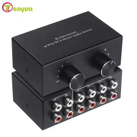4 Way Bi-Directional RCA Stereo Audio Switch Selector 4X2/2X4 2x1/1x2 L/R Sound Channel Audio Switch
