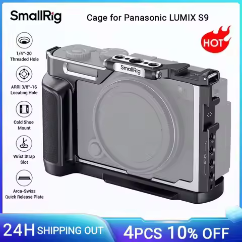 SmallRig S9 Camera Cage for Panasonic LUMIX S9, with Wooden Handgrip & Arca-Swiss Quick Release Plat