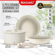 MASAKI 5 Pcs Ceramic Non Stick Cookware Set | Oven Safe & Suitable for All Stove Types
