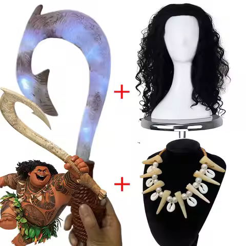 Movie MOANA Cosplay Photography Props Semi God Maui Fish Hook Wig Necklace Kit Kid Comic Con Birthda