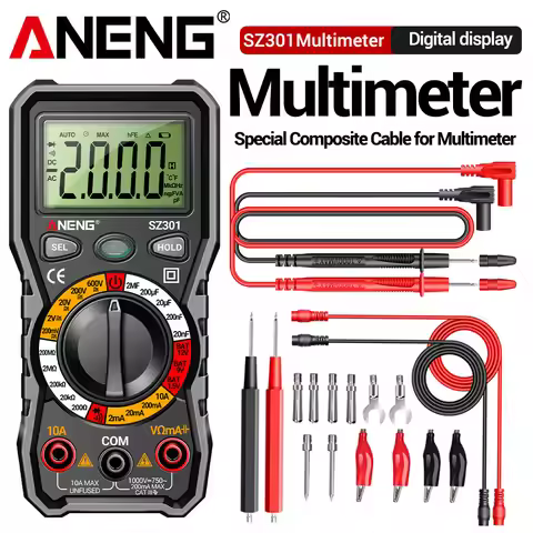 Digital Automatic Multimeter AC/DC Voltage Current Resistance ANENG SZ301 Current Meter Capacitance 