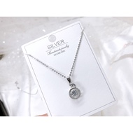 S925 Platinise' Silver "Zirconia Pendent Necklace Set"(Set Rantai Leher+Loket) 925銀鍍鉑鑲鋯吊墜項鏈組 PZY-021