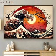 Perilla-Japanese Ukiyo-Eศิลปะบนผนังผ้าภาพวาดบนผืนผ้าใบและภาพพิมพ์คลื่นญี่ปุ่นศิลปะบนผนังพระจันทร์สีแ