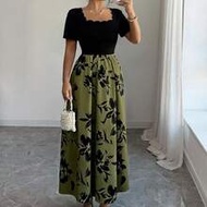 Women's Spring/Summer Elegant Mature Exquisite Glamorous Floral Print Short Sleeve Dress Dinner Bar 