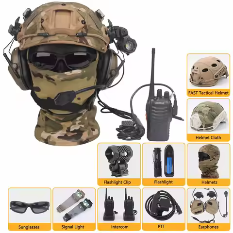 Children's Tactical Helmet Set With NVG Bracket & Goggles & Flashlight & Signal Light For Airgun Pai