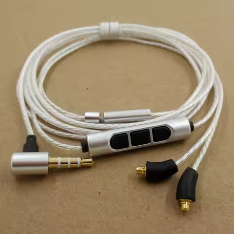 3.5mm to MMCX Silver Plated Audio Cable, Mic Volume Control Wire for SE535 SE215 IEM