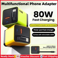 80W USB Type C Charger with Retractable Cable USB C Fast charger Phone Adapter Universal Mobile Phon