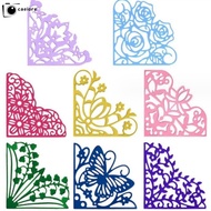 CAEIORE 8Pcs Flowers Die Cuts, Lace Corner Corner Die Cuts, Embossing Template Silver Metal Flowers 