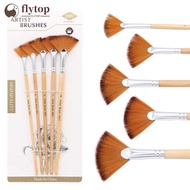 FLYTOP 5Pcs Fan Shaped Nylon Hair Gouache Watercolor Paint Brush Set For School Painting Drawing Pai
