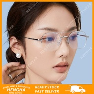 (HENGHA) Oversized Square Frame Metal Eyeglasses for Women Korean Fashion Half Frame Optical Eyeglas
