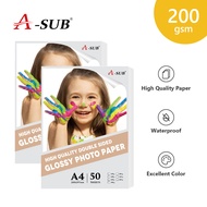 Ready Stock] A-SUB Double-Sided Glossy Photo Paper Fast Dry 200gsm Photograph Printing A4 Size High Gloss Photo Paper