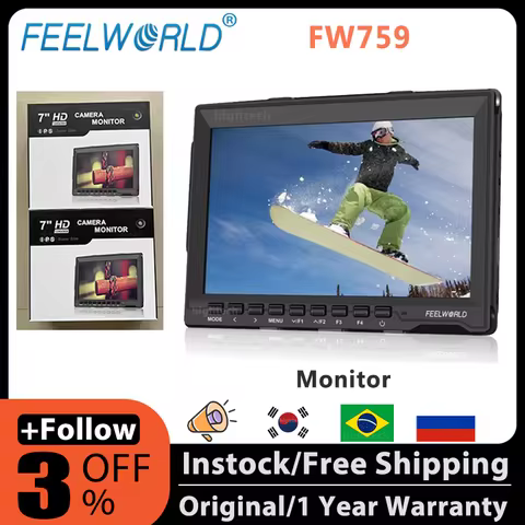 Feelworld FW759 7 Inch IPS 1280x800 Camera Field DSLR Video Monitor with Peaking Focus HD 7" LCD Mon