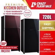 【Own Truck Delivery】Sharp 720L Glass Door Pelican Refrigerator SJP882MFGM | Mega Freezer | Plasmaclu