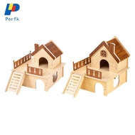 Perfk Wooden Hamster House Habitat Hamster Hut Hideout for Lemmings Syrian Hamsters Mice