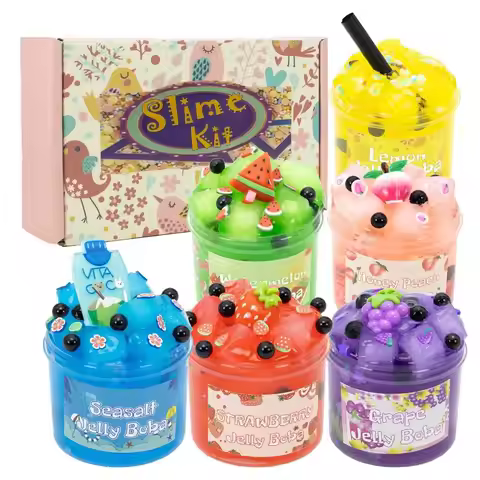 Soft 300ml/70ml Slime Kit Non-Sticky Fruit Crunchy Jelly Cube Slime Stress Relief Glitter Clear Slim