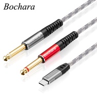 Bochara Braided Type C to Dual 6.35mm Jack OFC Audio Output Cable Built-in DAC IC Chipset 24bit@48KH