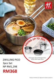 Zwilling Pico 3pc Set (Saucepan 14cm Stockpot w Lid 14cm & Non-stick Frypan 16cm)