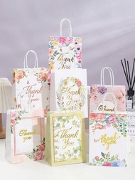 12入組花卉設計感謝卡芝士紙禮物袋,禮品包裝袋,糖果餅乾曲奇袋,婚禮派對裝飾,生日派對用品,主題派對禮品裝飾