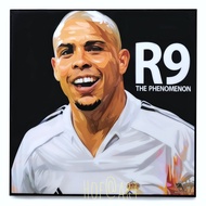 Ronaldo โรนัลโด้ R9 ตำนานกองหน้าทีมชาติ บราซิล Brazil รูปภาพ​ติด​ผนัง​ pop art พร้อมกรอบและที่แขวน น