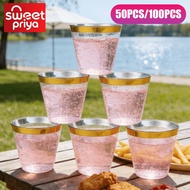 200PCS 100PCS Golden Rim Picnic Plastic Disposable 9OZ Cups For Camping Home Party Drinking Cake Cup