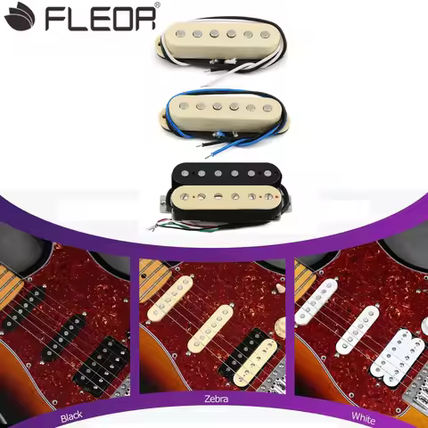 FLEOR HSS Alnico 5 Guitar Pickups Set Humbucker + Single Coil Pickup Staggered for SSH ST Guitar Par