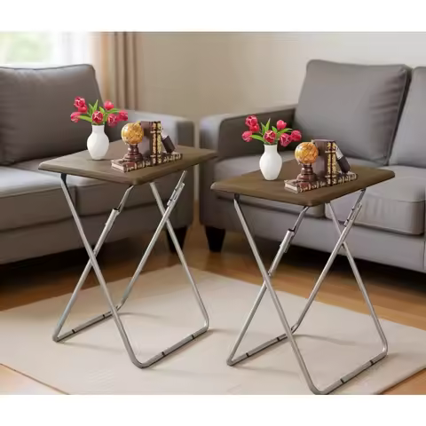 Folding TV Tray Table for Bed and Sofa 25 Inch Portable MDF Walnut Set of Two No Assembly