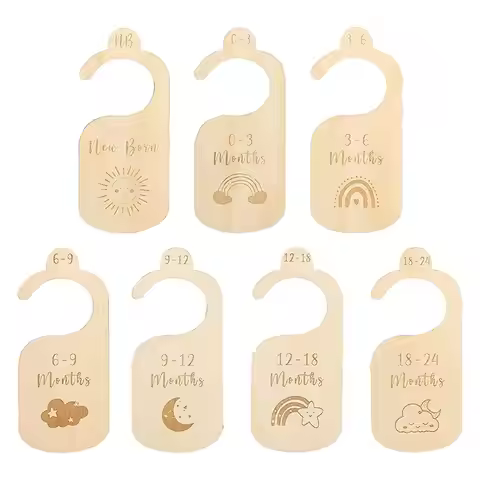 7 Pieces Baby Closet Dividers from Newborn to 24 Months for Bedroom Closet Wooden Clothes Organizers
