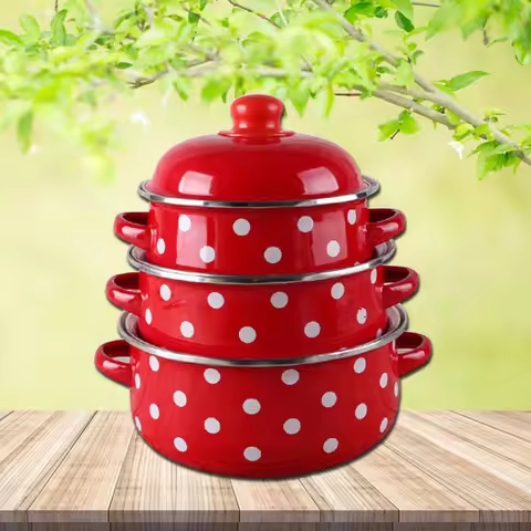 16/18/20CM Double Ears Speckled Stew Pot Porcelain Enameled Soup Bowl With Lid Instant Noodle Bowl I