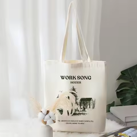 Hozier Work Song Pattern Tote Bags Canvas Shopping Bag Women's Reusable Foldable Handbag for Summer 