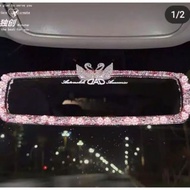 Swan couple swan car rearview mirror Swarovski Swan Flower Bling Car Rearview Mirror