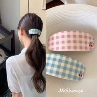 KF1290 Korean girl simple blue and purple pink color grid pattern ellipse shape acetate hair spring 