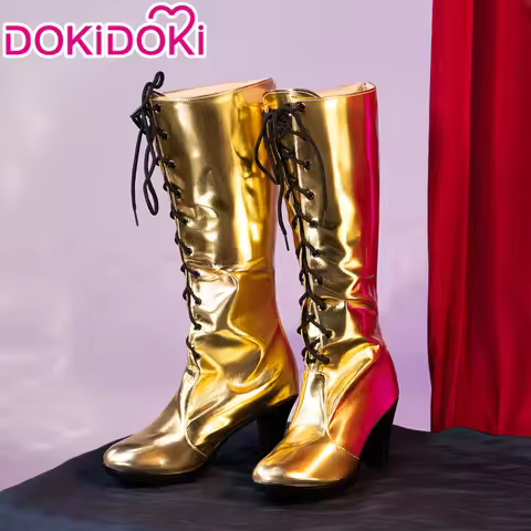 Rinn Lenn Lukaa Shoes Cosplay DokiDoki Women Golden Long Dark Purple Yellow Boots Lukaa RinnLenn Cos
