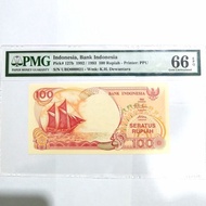 Uang Kertas Kuno 100 Rupiah 1992 IMP 1993 Serti PMG 66 EPQ Low Noser