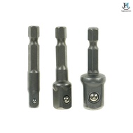 [GA] 1Socket Adapter Drill BIts Set Hex Shank 1/4" 3/8" 1/2" 3Pcs Impact Driver Tool [TH]