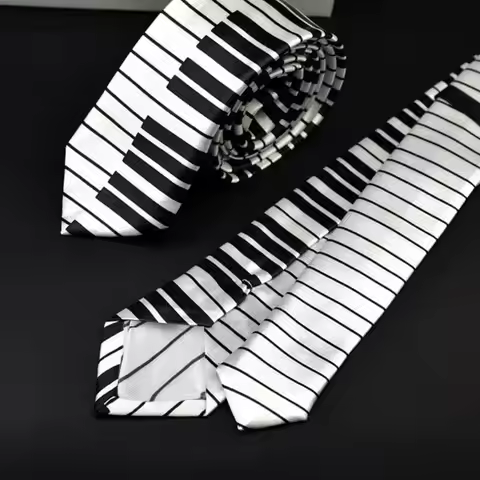 39BB Men's Black & White Piano Keyboard Necktie Tie Skinny Music Tie