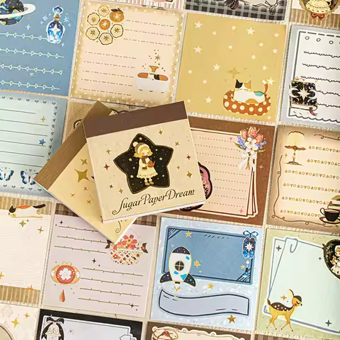 Mr.Paper 6 Packs Sugar Paper Dream Memo Sticker Book, Vintage Decorative Note Paper for Journal Scra