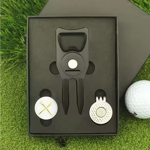 New Golf Gift Set Green Fork Aluminum Alloy CNC Anodized Ball Marker Divot Tool Repairer with Gift B