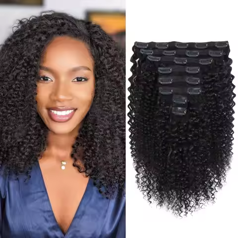Kinky Curly Clip ins Human Hair 3C 4A Curly Clip in Extensions for Black Women 8 Pcs 20 Clips 120g/S