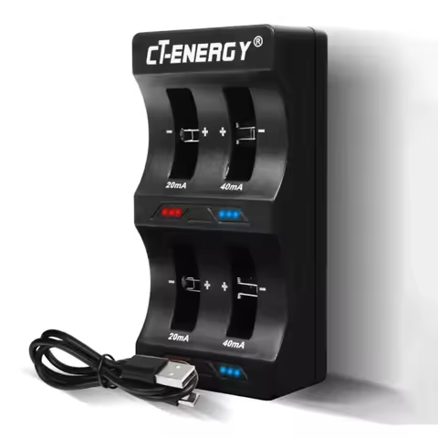 For LIR2032/2025/2016/1632/1620/2477/2430/2440/2450 4 Slot Button Battery Charger 3.6V & USB Interfa